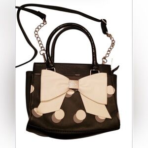 Betsy Johnson Polka Dot Bow Satchel - Black & White
